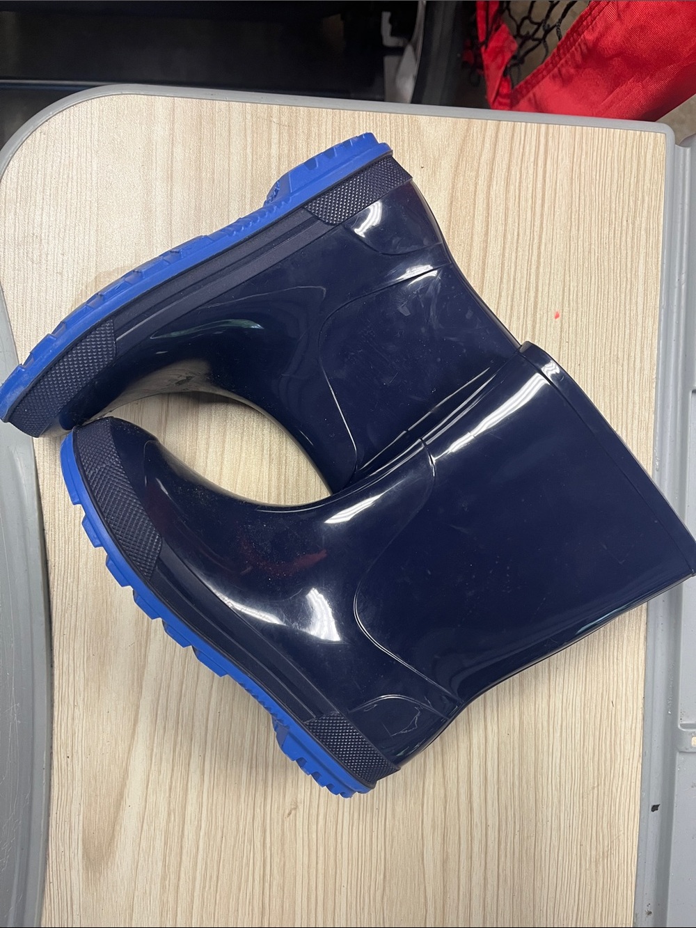 Navy Glossy Kids Rain Boots with Bright Blue Soles